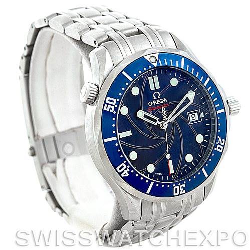 The image shows a frontal view of the Omega Seamaster 2226.80.00 Men
s Stainless Steel Blue Dial 2226.80.00 Men
s Stainless Steel Blue Dial watch, highlighting its bezel, dial, hands, and steel bracelet.