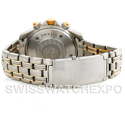 The image shows the back view of the Omega Seamaster 2296.80.00 Men
s Titanium Blue Dial 2296.80.00 Men
s Titanium Blue Dial watch, focusing on the clasp and the rear case.