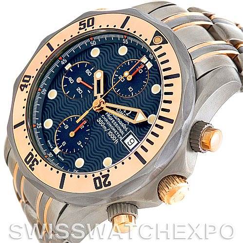 The image shows an angled view of the Omega Seamaster 2296.80.00 Men
s Titanium Blue Dial 2296.80.00 Men
s Titanium Blue Dial watch face and part of the bracelet.