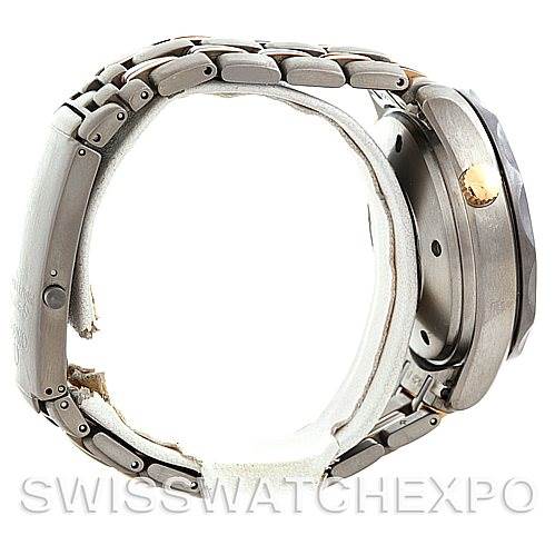 This image shows a side view of the Omega Seamaster 2296.80.00 Men
s Titanium Blue Dial 2296.80.00 Men
s Titanium Blue Dial watch, highlighting the bracelet and case including the crown and pushers.