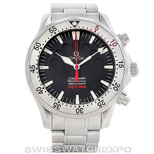 The image shows a front view of the Omega Seamaster 2595.50.00 Men
s Stainless Steel Black Dial 2595.50.00 Men
s Stainless Steel Black Dial professional watch, displaying the dial, bezel, and bracelet.