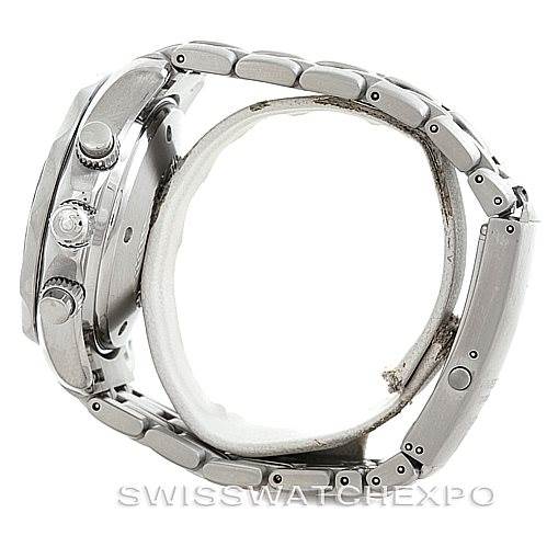 Side view of the Omega Seamaster 2599.80.00 Men
s Stainless Steel Blue Dial 2599.80.00 Men
s Stainless Steel Blue Dial, showcasing the crown, pushers, and metal bracelet.