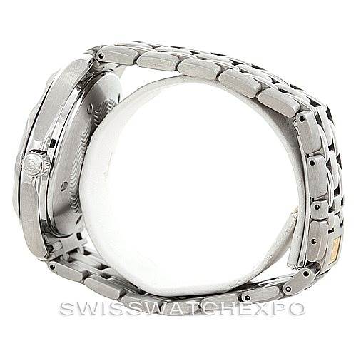 The image shows a side view of an Omega Seamaster 2234.50.00 Men
s Stainless Steel Black Dial 2234.50.00 Men
s Stainless Steel Black Dial watch, highlighting the case, crown, and stainless steel bracelet.