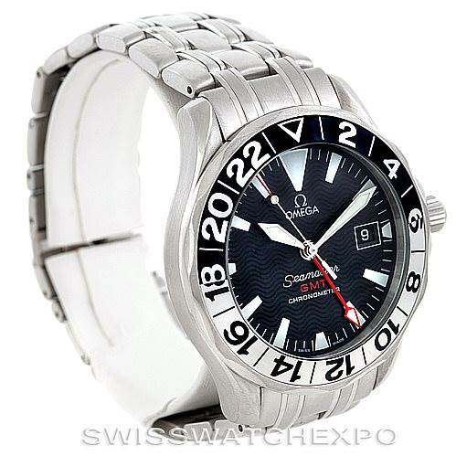 The image shows an angled view of an Omega Seamaster 2234.50.00 Men
s Stainless Steel Black Dial 2234.50.00 Men
s Stainless Steel Black Dial watch, highlighting the face, bezel, and metal bracelet.