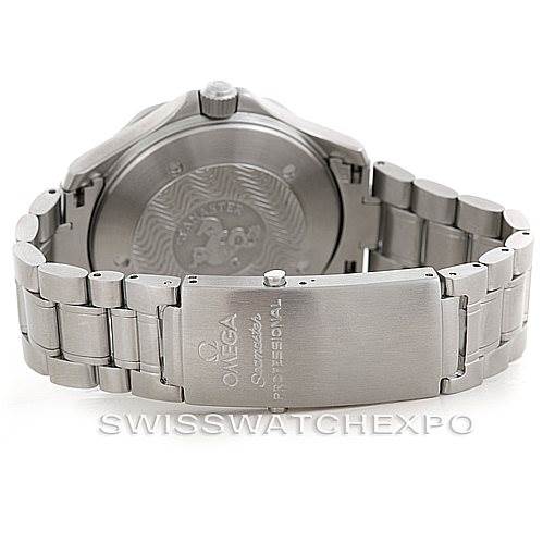 The image shows the back and clasp of an Omega Seamaster 2538.20.00 Men
s Stainless Steel White Dial 2538.20.00 Men
s Stainless Steel White Dial watch at an angled rear view.