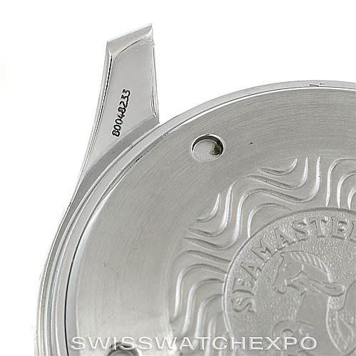 This image shows the back casing of an Omega Seamaster 2398.20.00 Men's Steel and Gold (two tone) White Dial 2398.20.00 Men's Steel and Gold (two tone) White Dial watch, focusing on the engraved logo and serial number.