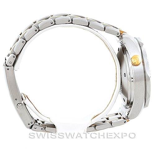 This image shows a side view of an Omega Seamaster 2398.20.00 Men's Steel and Gold (two tone) White Dial 2398.20.00 Men's Steel and Gold (two tone) White Dial watch, highlighting its case, crown, and bracelet.