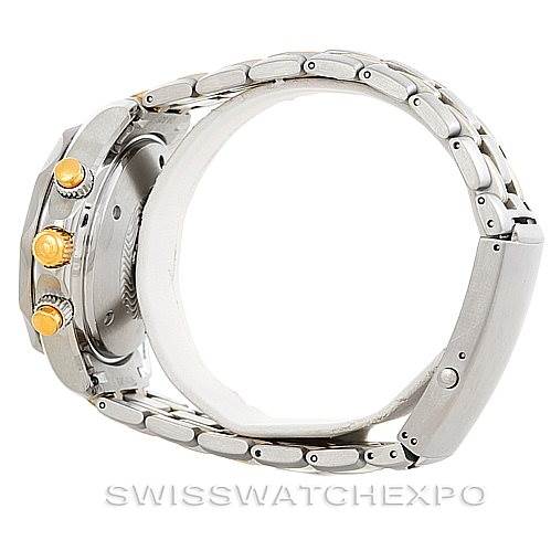 This image shows a side view of an Omega Seamaster 2398.20.00 Men's Steel and Gold (two tone) White Dial 2398.20.00 Men's Steel and Gold (two tone) White Dial watch, highlighting its case, crown, pushers, and bracelet.