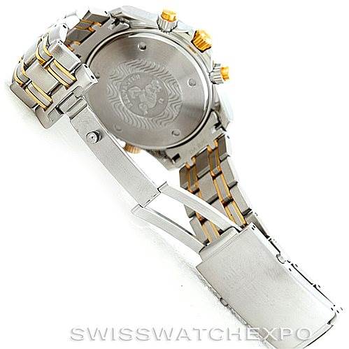 The image shows the back view of the Omega Seamaster 2398.20.00 Men's Steel and Gold (two tone) White Dial 2398.20.00 Men's Steel and Gold (two tone) White Dial watch, focusing on its case back, band, and clasp.