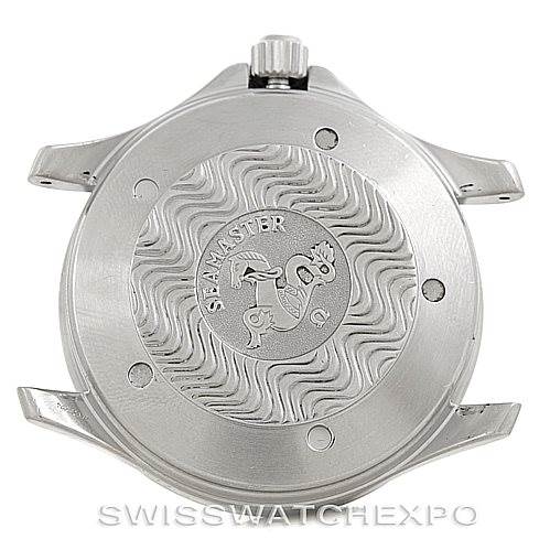 This image shows the back case with intricate engravings of the Omega Seamaster 2538.20.00 Men
s Stainless Steel White Dial 2538.20.00 Men
s Stainless Steel White Dial watch.