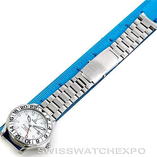 The image shows the top view of an Omega Seamaster 2538.20.00 Men
s Stainless Steel White Dial 2538.20.00 Men
s Stainless Steel White Dial watch, featuring the bezel, dial, and a stainless steel bracelet with deployant clasp.