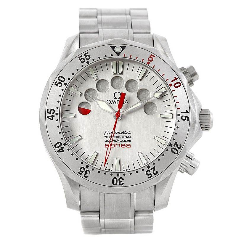 The Omega Seamaster 2595.30.00 Men
s Stainless Steel Silver Dial 2595.30.00 Men
s Stainless Steel Silver Dial watch is shown from a top-down angle, displaying the dial, bezel, and part of the bracelet.