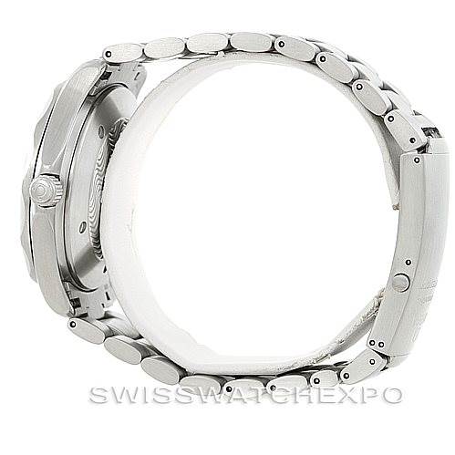 This Omega Seamaster 2538.20.00 Men
s Stainless Steel White Dial 2538.20.00 Men
s Stainless Steel White Dial watch is shown from a side angle, highlighting the side profile and the bracelet.