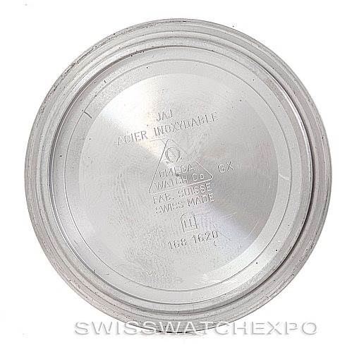 This image shows the interior of the case back of an Omega Seamaster 2538.20.00 Men
s Stainless Steel White Dial 2538.20.00 Men
s Stainless Steel White Dial, displaying the brand
s engravings.