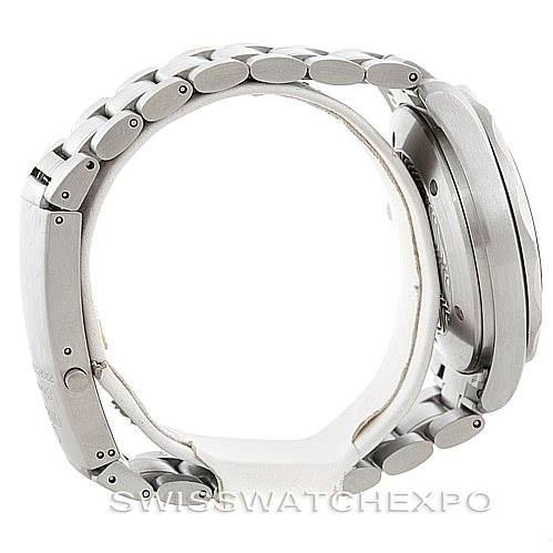 The image shows a side profile view of the Omega Seamaster 2538.20.00 Men
s Stainless Steel White Dial 2538.20.00 Men
s Stainless Steel White Dial watch, highlighting its bracelet, case, and chronograph pushers.