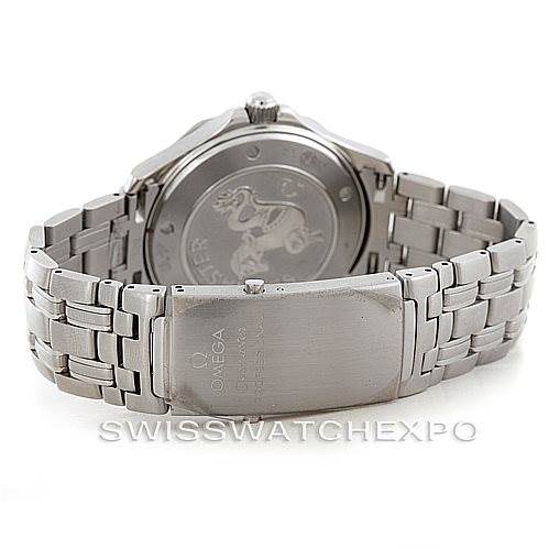 The image shows the Omega Seamaster 212.30.41.61.01.001 Men
s Stainless Steel Black Dial 212.30.41.61.01.001 Men
s Stainless Steel Black Dial watch from the back, highlighting the bracelet and case back with the clasp and brand engraving visible.