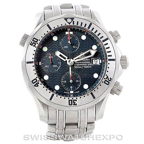 The image shows a frontal view of the Omega Seamaster 2598.80.00 Men
s Stainless Steel Blue Dial 2598.80.00 Men
s Stainless Steel Blue Dial watch, highlighting the dial, bezel, and bracelet.