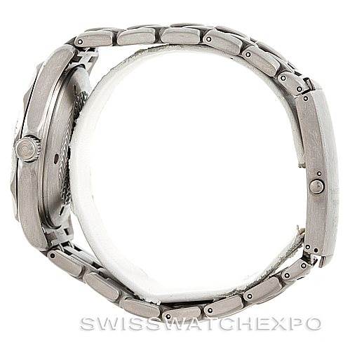 The image shows a side view of an Omega Seamaster 2231.80.00 Men
s Titanium Blue Dial 2231.80.00 Men
s Titanium Blue Dial watch, focusing on the case and bracelet.