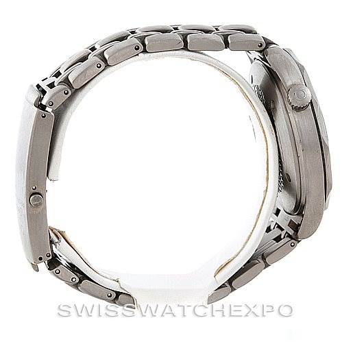 The image shows a side view of the Omega Seamaster 2231.80.00 Men
s Titanium Blue Dial 2231.80.00 Men
s Titanium Blue Dial watch, highlighting the bracelet and case.