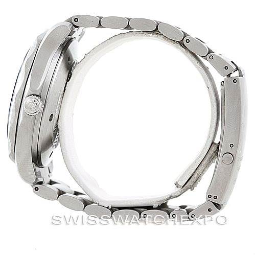 The image shows a side view of the Omega Seamaster 2538.20.00 Men
s Stainless Steel White Dial 2538.20.00 Men
s Stainless Steel White Dial watch including its crown, case, and metal bracelet.