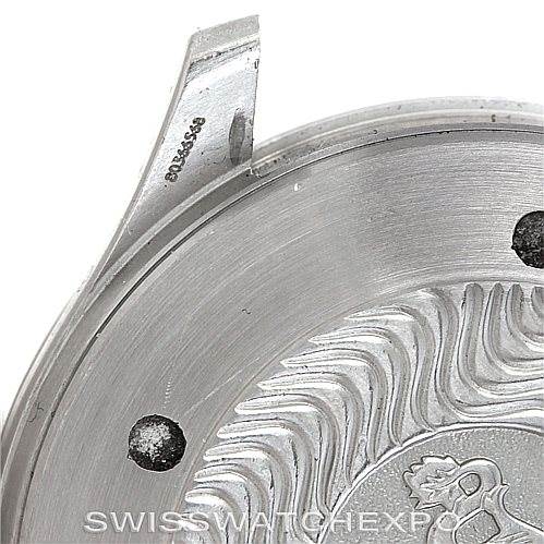 The image shows the back case and lug of an Omega Seamaster 2538.20.00 Men
s Stainless Steel White Dial 2538.20.00 Men
s Stainless Steel White Dial watch from a close-up angle.