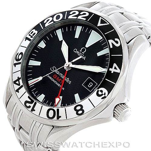 The image shows an Omega Seamaster 2234.50.00 Men
s Stainless Steel Black Dial 2234.50.00 Men
s Stainless Steel Black Dial watch with a close-up, angled view highlighting the face, bezel, and part of the bracelet.