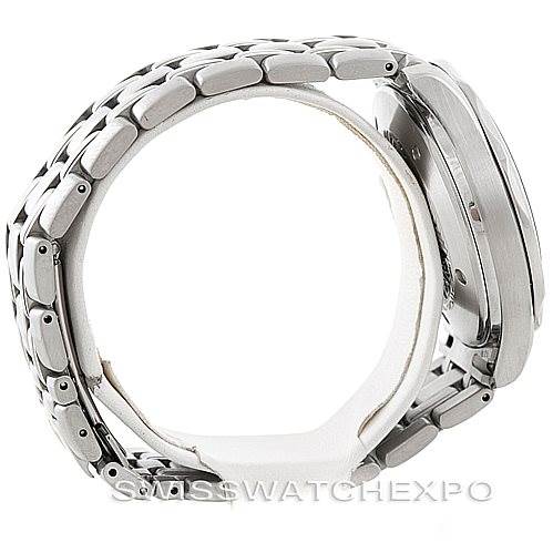 This image shows a side view of the Omega Seamaster 2234.50.00 Men
s Stainless Steel Black Dial 2234.50.00 Men
s Stainless Steel Black Dial watch, highlighting the clasp and part of the strap.