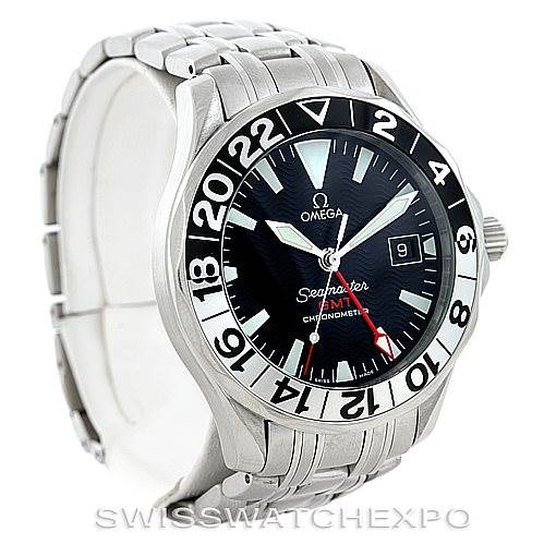 The Omega Seamaster 2234.50.00 Men
s Stainless Steel Black Dial 2234.50.00 Men
s Stainless Steel Black Dial watch is shown at a three-quarter angle, displaying the face, bezel, and bracelet.
