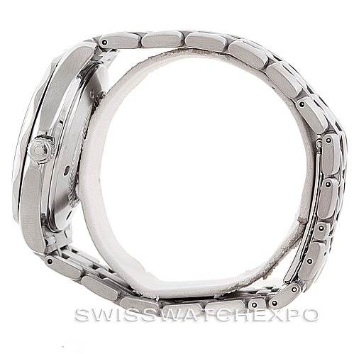 The image shows a side profile of the Omega Seamaster 2234.50.00 Men
s Stainless Steel Black Dial 2234.50.00 Men
s Stainless Steel Black Dial watch, highlighting the case, crown, and bracelet.