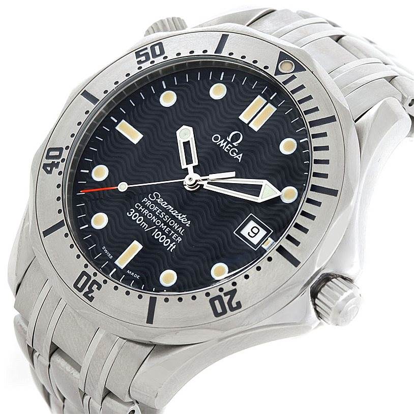 The image shows an Omega Seamaster 2532.80.00 Men's Stainless Steel Grey Dial 2532.80.00 Men's Stainless Steel Grey Dial watch at a slight angle, displaying the face, bezel, and part of the stainless steel bracelet.