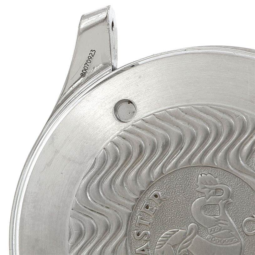 This is a close-up angle showing the case back engraved with the Omega Seamaster 2234.50.00 Men
s Stainless Steel Black Dial 2234.50.00 Men
s Stainless Steel Black Dial design.