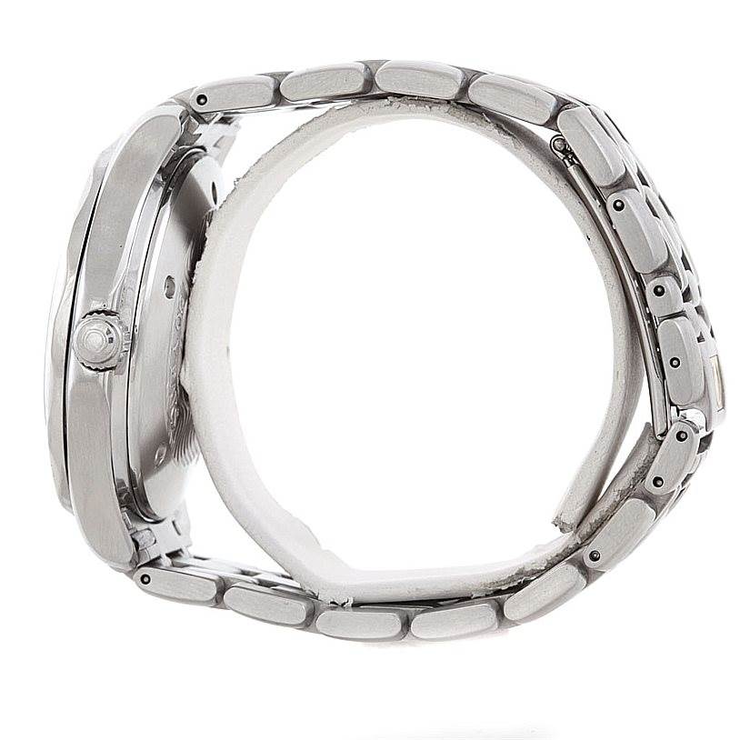 The image shows a side profile of the Omega Seamaster 2234.50.00 Men
s Stainless Steel Black Dial 2234.50.00 Men
s Stainless Steel Black Dial watch, highlighting its case, crown, and metal bracelet.