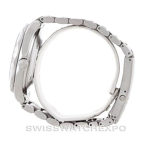 The image shows a side profile of the Omega Seamaster 2538.20.00 Men
s Stainless Steel White Dial 2538.20.00 Men
s Stainless Steel White Dial watch, featuring its stainless steel case, crown, and bracelet.