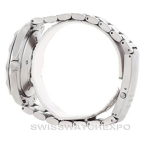 The image shows a side view of an Omega Seamaster 2538.20.00 Men
s Stainless Steel White Dial 2538.20.00 Men
s Stainless Steel White Dial watch, highlighting the case and metal bracelet.