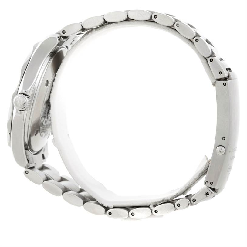 The image shows a side view of an Omega Seamaster 2254.50.00 Men
s Stainless Steel Black Dial 2254.50.00 Men
s Stainless Steel Black Dial watch, focusing on the stainless steel case and bracelet.