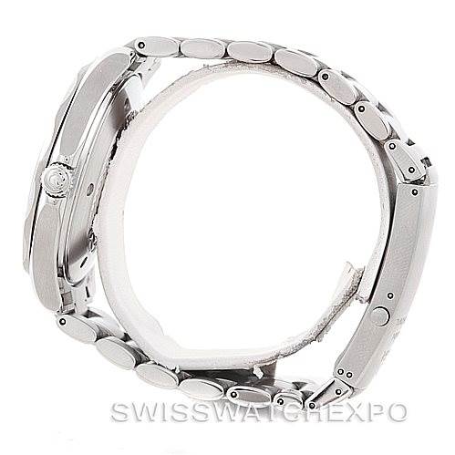 The image shows a side view of the Omega Seamaster 2254.50.00 Men
s Stainless Steel Black Dial 2254.50.00 Men
s Stainless Steel Black Dial watch, highlighting its stainless steel case and bracelet.