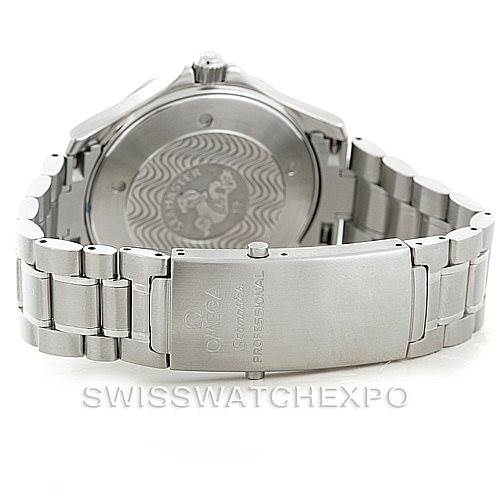 This image shows the back and metal bracelet of the Omega Seamaster 2254.50.00 Men
s Stainless Steel Black Dial 2254.50.00 Men
s Stainless Steel Black Dial watch, highlighting the clasp and case back design.