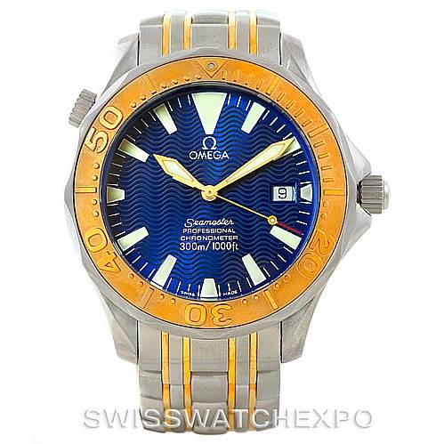This image shows a front view of the Omega Seamaster 2455.80.00 Men's Stainless Steel Blue Dial 2455.80.00 Men's Stainless Steel Blue Dial watch, displaying the face, bezel, crown, and bracelet.