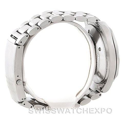 The image shows a side view of an Omega Seamaster 2538.20.00 Men
s Stainless Steel White Dial 2538.20.00 Men
s Stainless Steel White Dial watch, highlighting the bracelet and closed clasp.