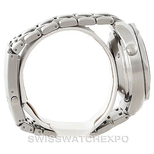 The image shows a side view of the Omega Seamaster 213.30.42.40.01.001 Men
s Stainless Steel Black Dial 213.30.42.40.01.001 Men
s Stainless Steel Black Dial, highlighting its metal bracelet and case.