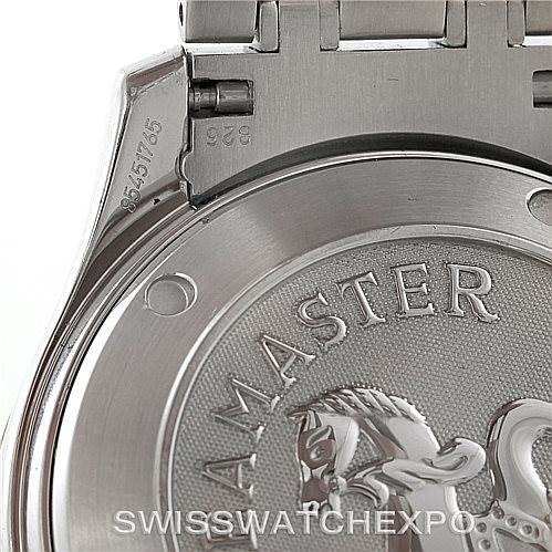 The image shows the back case and part of the bracelet of the Omega Seamaster 213.30.42.40.01.001 Men
s Stainless Steel Black Dial 213.30.42.40.01.001 Men
s Stainless Steel Black Dial watch, displaying the logo and model name.