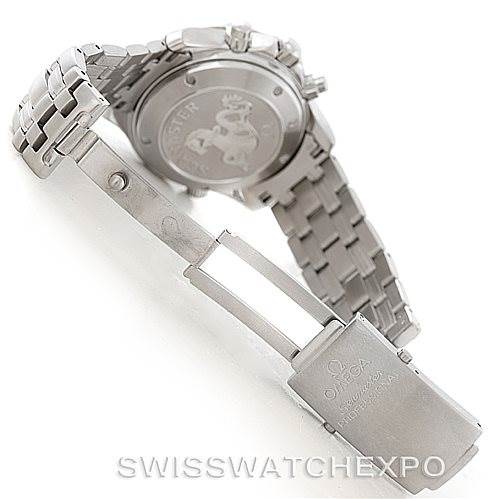 This image shows the back case and bracelet of an Omega Seamaster 213.30.42.40.01.001 Men
s Stainless Steel Black Dial 213.30.42.40.01.001 Men
s Stainless Steel Black Dial watch, with a focus on the clasp and bracelet links.