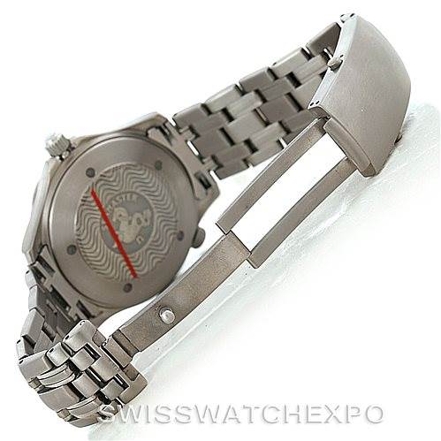 The image shows the back view of the Omega Seamaster 2031.50.00 Men
s Titanium Black Dial 2031.50.00 Men
s Titanium Black Dial, including the case back and metal bracelet with unfolding clasp.