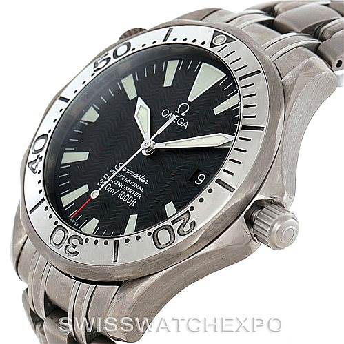 The image shows an angled view of the Omega Seamaster 2031.50.00 Men
s Titanium Black Dial 2031.50.00 Men
s Titanium Black Dial watch, displaying the dial, bezel, and part of the bracelet.