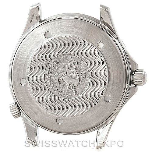 This image shows the back case and crown of an Omega Seamaster 2254.50.00 Men
s Stainless Steel Black Dial 2254.50.00 Men
s Stainless Steel Black Dial watch.