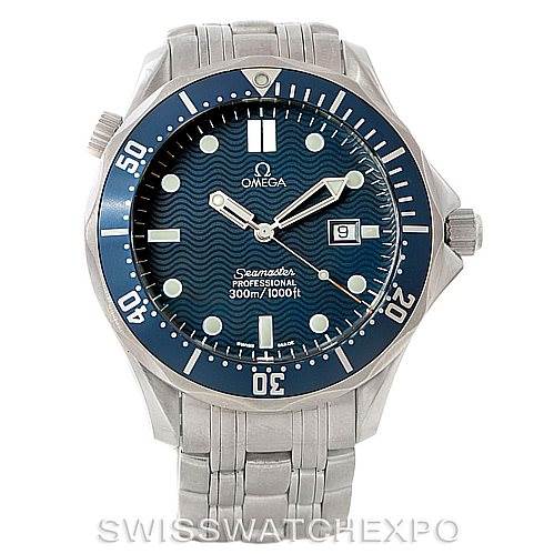 The image shows the dial and bezel of the Omega Seamaster 2541.80.00 Men
s Stainless Steel Blue Dial 2541.80.00 Men
s Stainless Steel Blue Dial watch, viewed from the front and center.