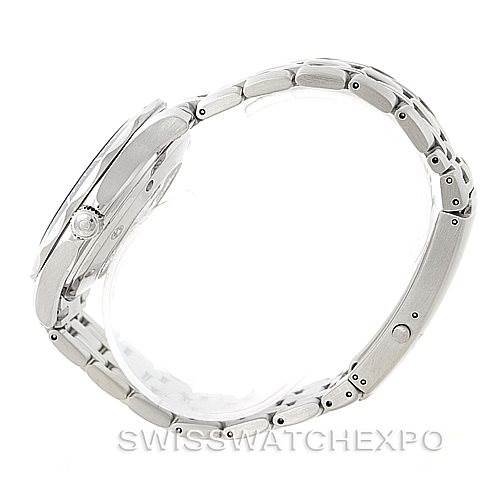 The image shows a side profile of the Omega Seamaster 2220.80.00 Men
s Stainless Steel Blue Dial 2220.80.00 Men
s Stainless Steel Blue Dial watch, highlighting its metal bracelet and case thickness.