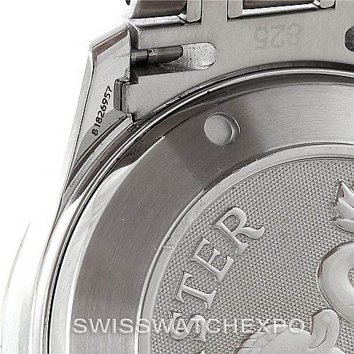 The image shows a close-up of the back and part of the bracelet of an Omega Seamaster 2220.80.00 Men
s Stainless Steel Blue Dial 2220.80.00 Men
s Stainless Steel Blue Dial watch.