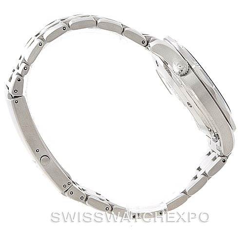 The image shows the side view of an Omega Seamaster 2220.80.00 Men
s Stainless Steel Blue Dial 2220.80.00 Men
s Stainless Steel Blue Dial watch, highlighting its bracelet, case, and crown.