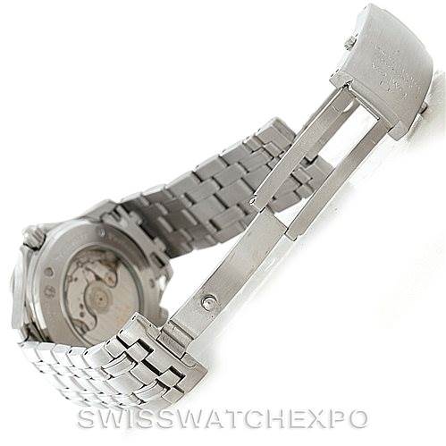 This image shows the Omega Seamaster 2535.80.00 Men
s Stainless Steel Blue Dial 2535.80.00 Men
s Stainless Steel Blue Dial watch from the back, focusing on the bracelet and the open clasp mechanism.